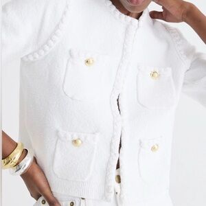 J.Crew Odette Sweater Lady Jacket White Cotton-blend Boucle Cardigan Size XS